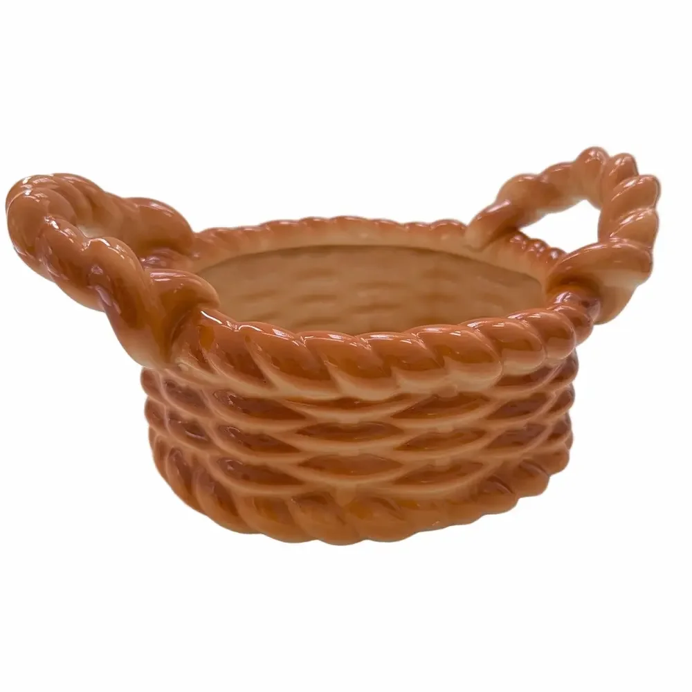 Vintage Ceramic Faux Woven Bread Basket Planter Fruit Wicker Look Decorative - Picture 5 of 10